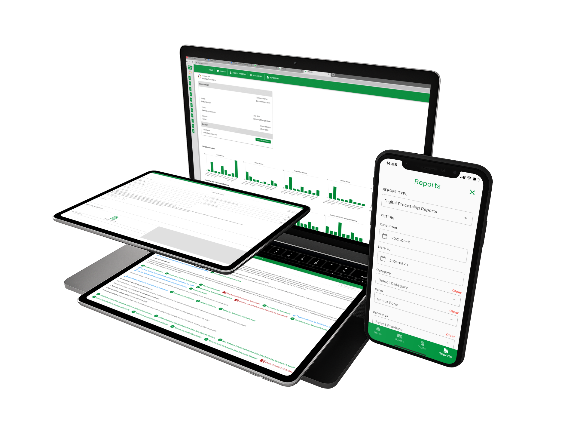 ERGuide dashboard interface showing employment relations management tools